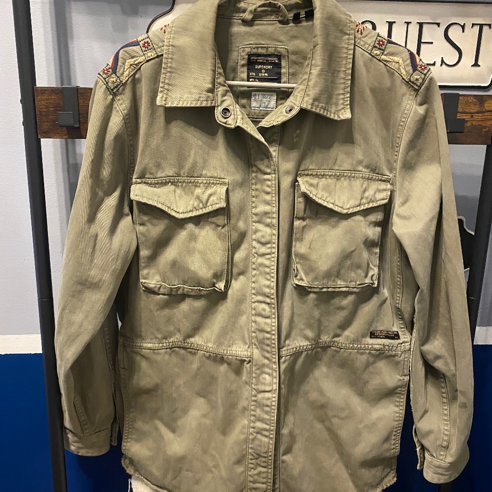 Superdry Green Utility jacket with Aztec Flowered embroidery